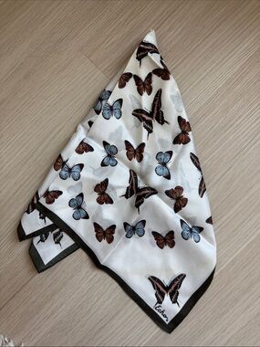 Butterfly Print Scarf - White with Blue & Brown Butterflies